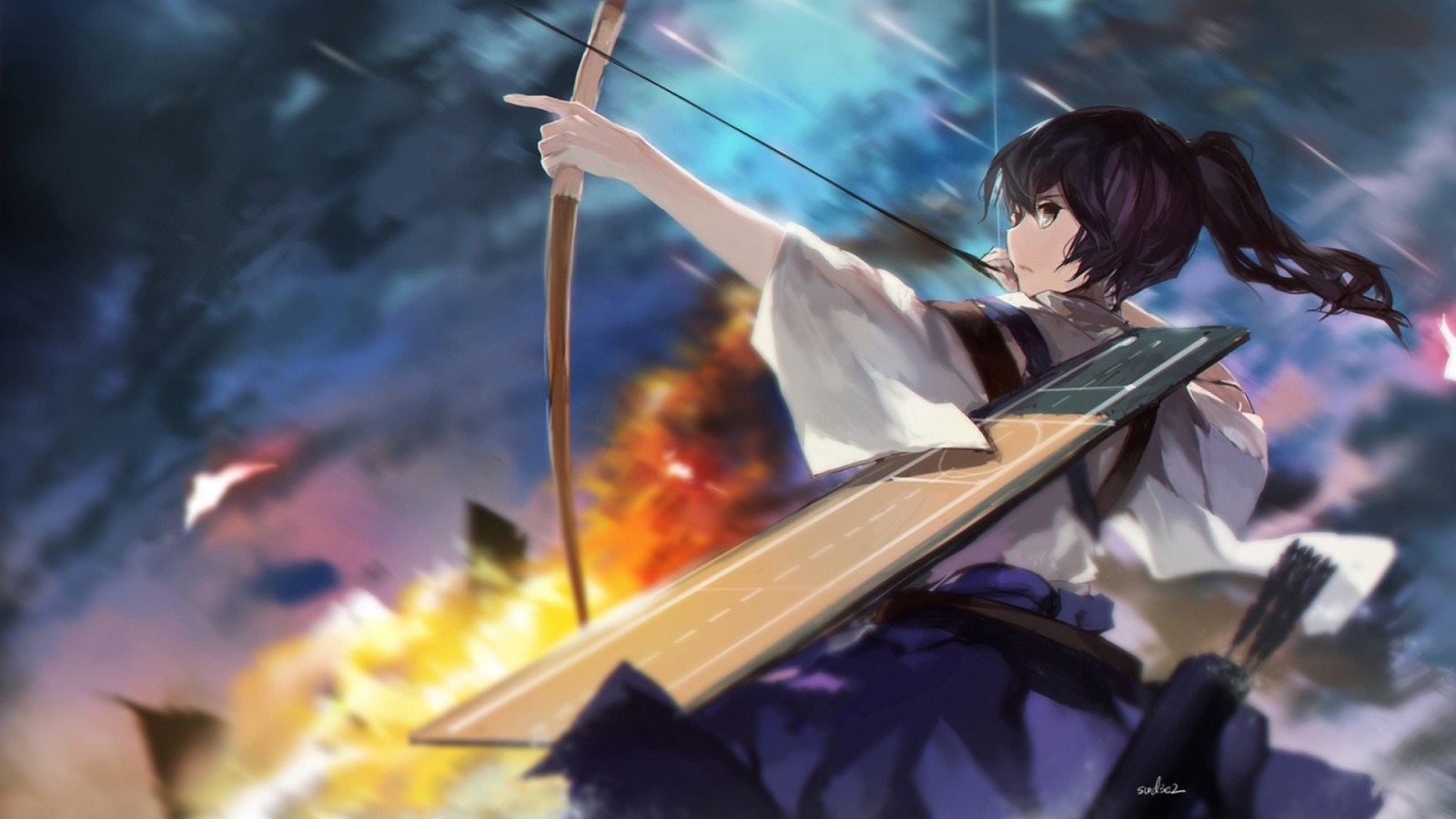 Fondos de pantalla : 1920x1080 px, Chicas anime, arquero, arco y flecha