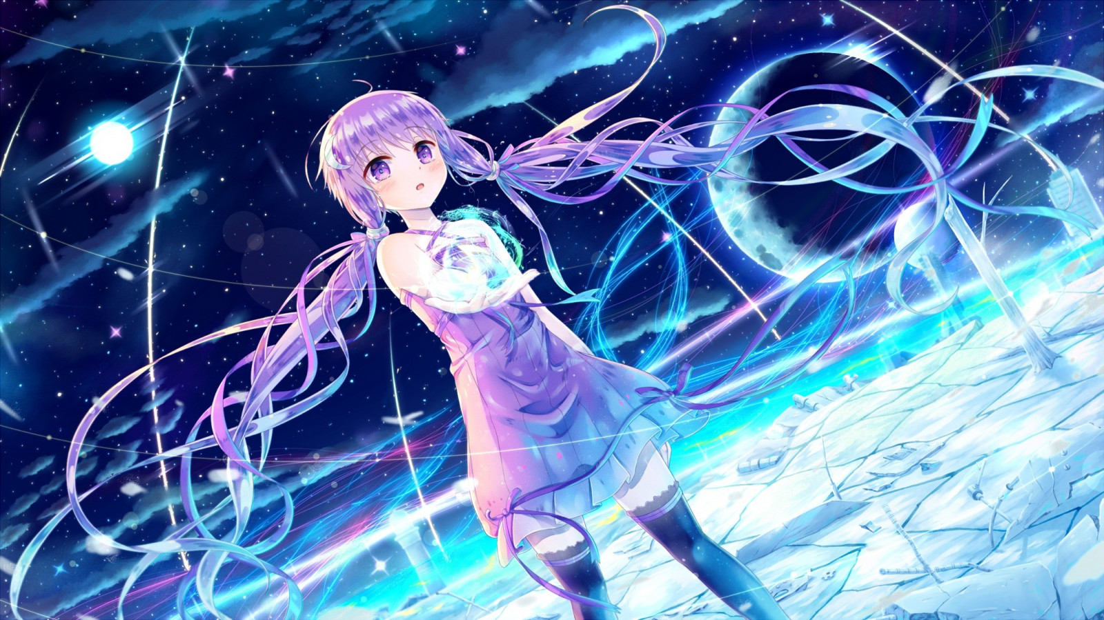 illustration, lår højder, Vocaloid, Yuzuki Yukari, scene, skærmbillede, computer tapet, specielle effekter