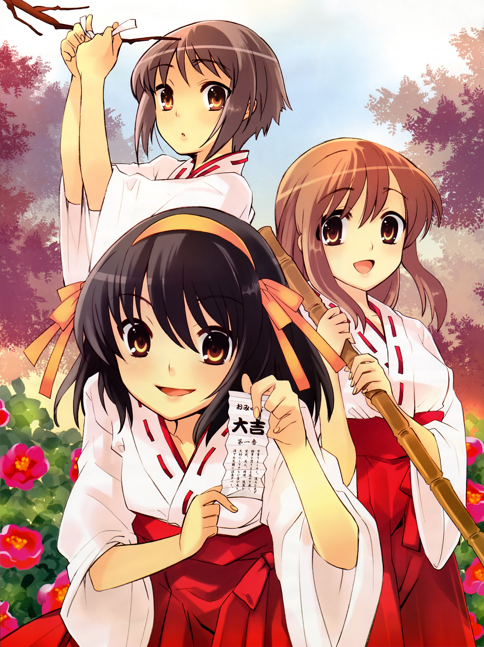 Melancholie Haruhi Suzumiya, anime dívky, Suzumiya Haruhi, Asahina Mikuru, Nagato Yuki