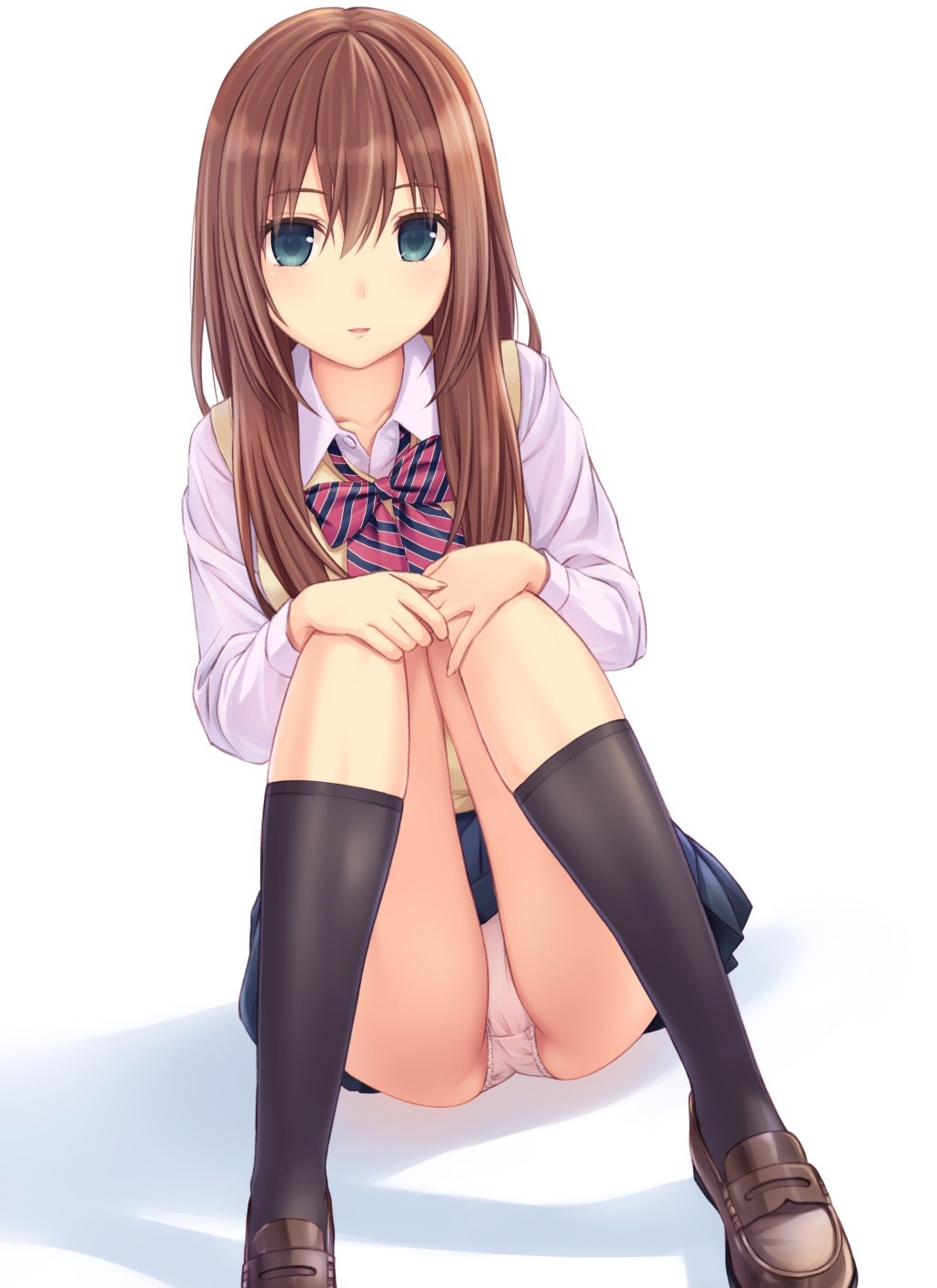 dlouhé vlasy, anime, anime dívky, modré oči, kreslená pohádka, černé vlasy, školní uniforma, kalhotky, oblečení, kostým, figurka, mangaka