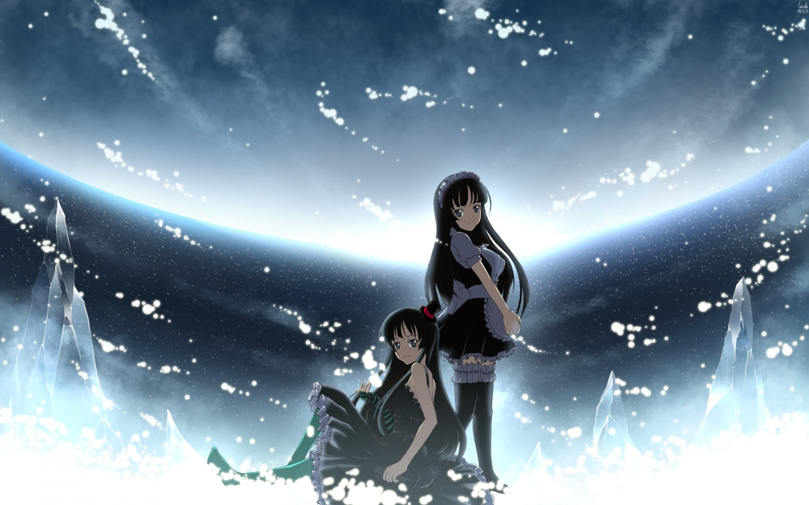 anime, bruneta, led, sníh, prostor