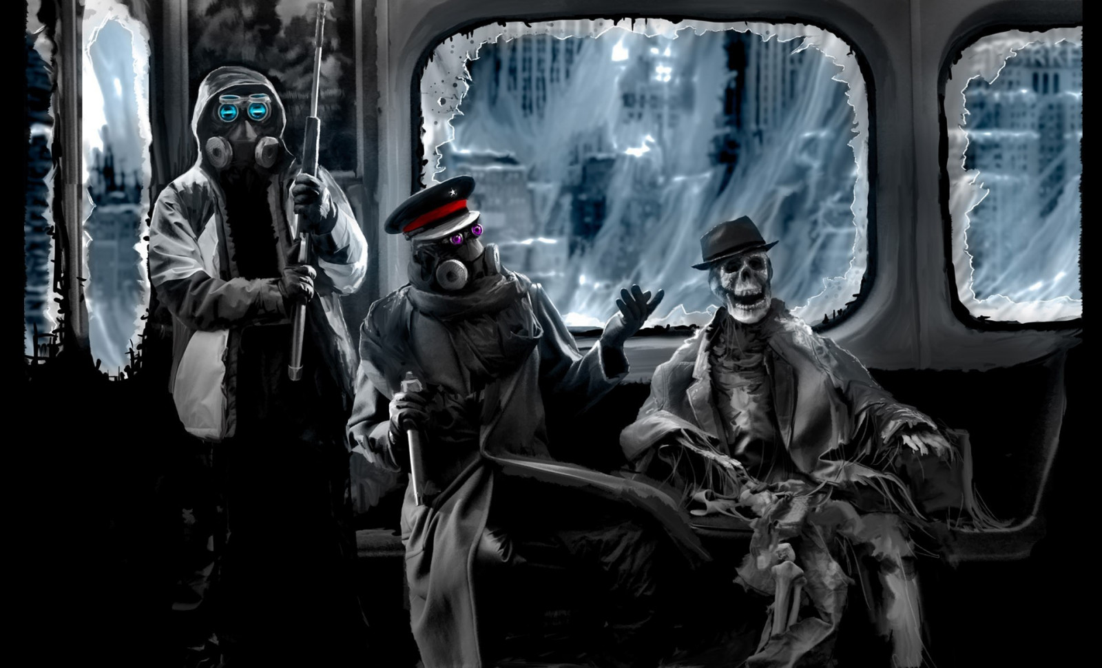 1920x1164 px, apocaliptic, comic, benzi desenate, întuneric, Fi, futurist, Eroii, masca, Romantic, sci, schelet, craniu, cranii