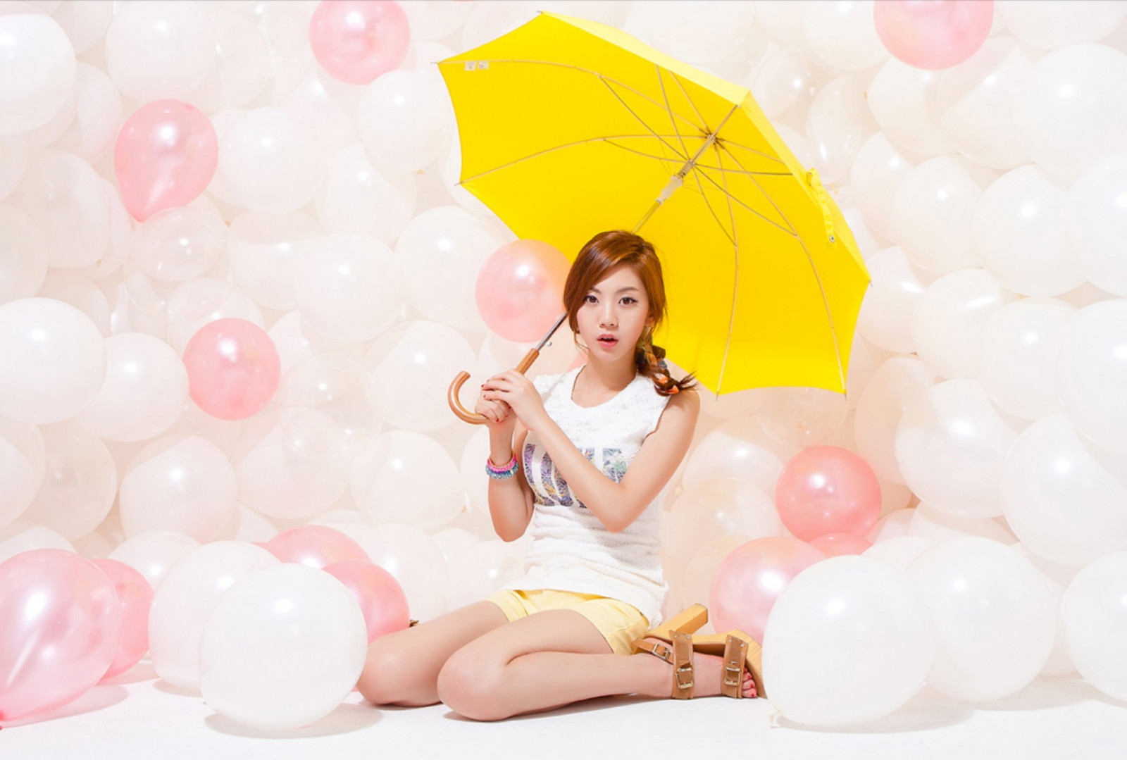 donne, modello, asiatico, ombrello, palloncino, Giocattolo, rosa, Corea del Sud, giocare, rockchaeeun, yellow Umbrella, petalo