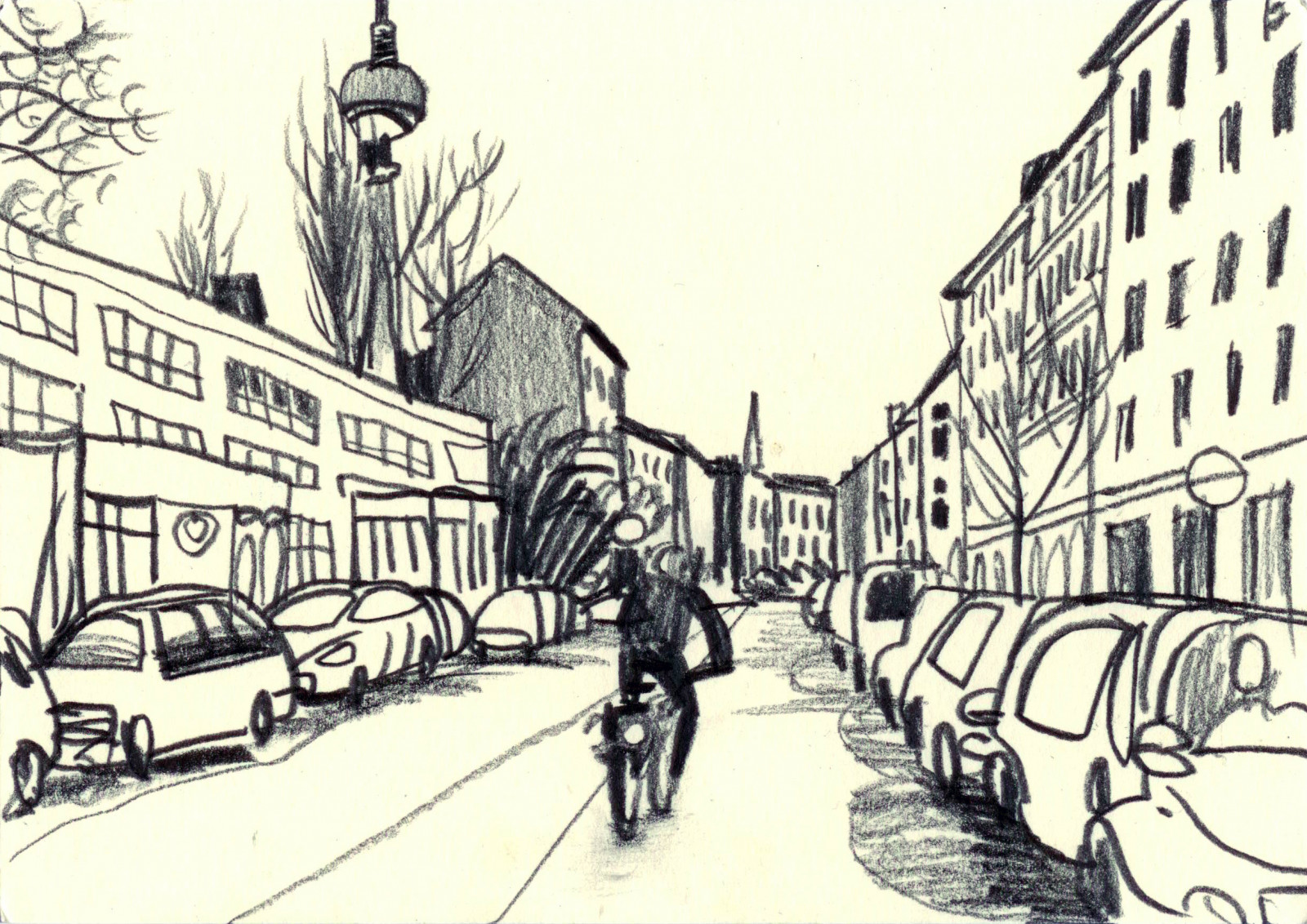 výkres, ilustrace, černobílý, ulice, kreslená pohádka, Berlín, UMĚNÍ, tělesné, skica, Černý a bílý, monochromatické fotografování, tužka, zeichnung, mariazaikina