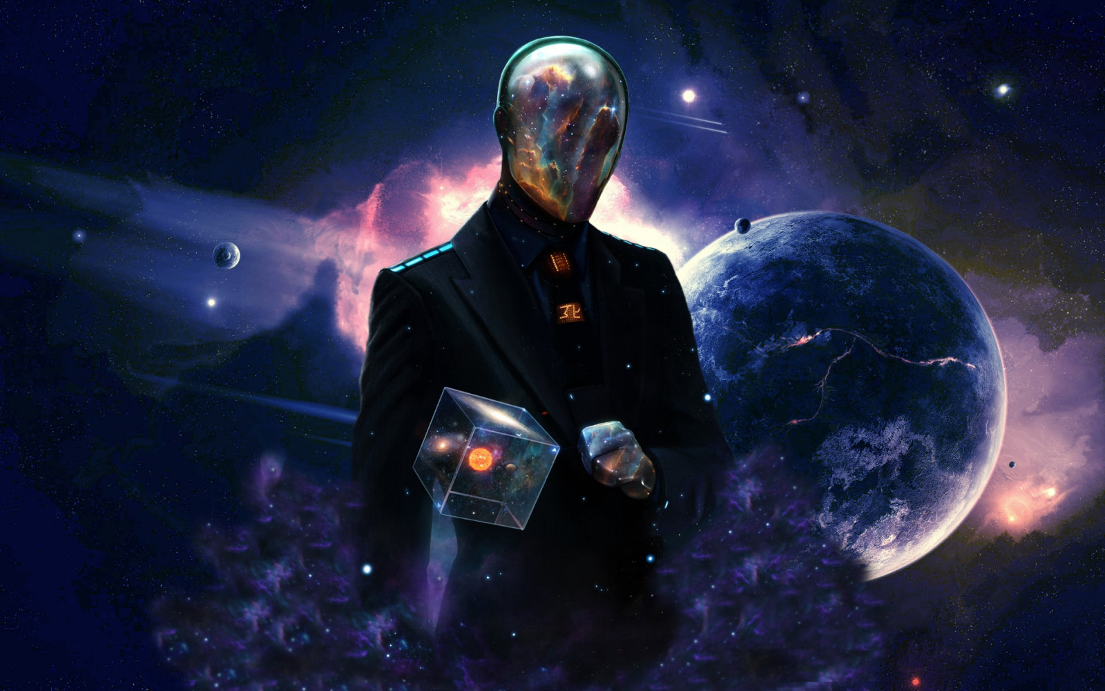 1920x1200 px, CG, Koncepció, dan, digitális, fi, Luvisi, maszk, férfiak, bolygók, pszichedelikus, sci, hely, csillagok, világegyetem
