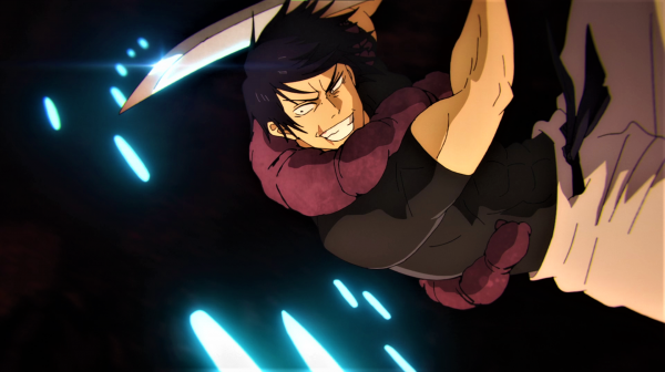 Jujutsu Kaisen,Fushiguro Toji,simple background,smiling,sword,weapon