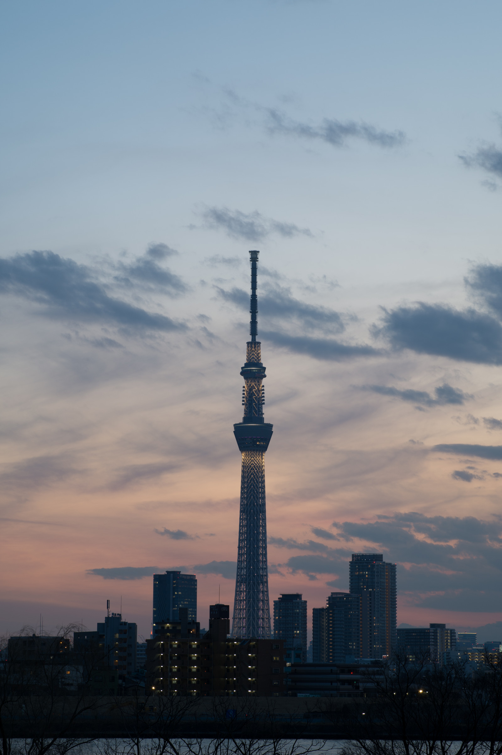 Japan, solnedgang, by, bybilledet, nat, arkitektur, afspejling, himmel, skyline, skyskraber, aften, morgen, tårn, horisont, Nikon, skumring, Tokyo, Spir, Jp, Skytree, Sky, downtown, NIKKOR, daggry, belyst, belysning, milepæl, Tokyo Skytree, afs105mmf14eed, afsnikkor105mmf14eed, df, Miyabi, byområde, atmosfærisk fænomen, atmosfære af jord, menneskelig bosættelse