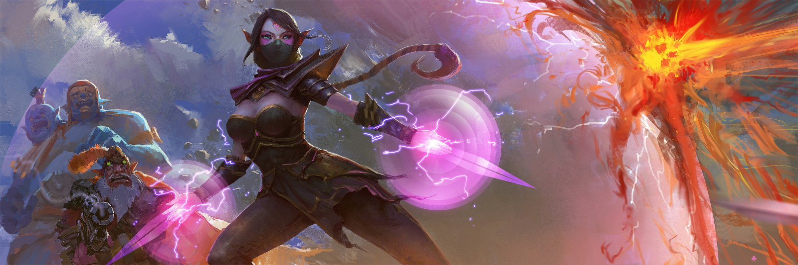 anime, Dota 2, mytologie, Templar Assassin, Lanaya, Ogre Magi, barva, Snímek obrazovky, fiktivní postava, zvláštní efekty