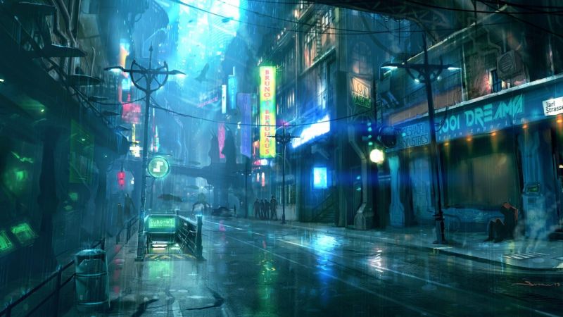 street, lights, city, night, reflection, artwork street, lights, city, night, reflection, artwork