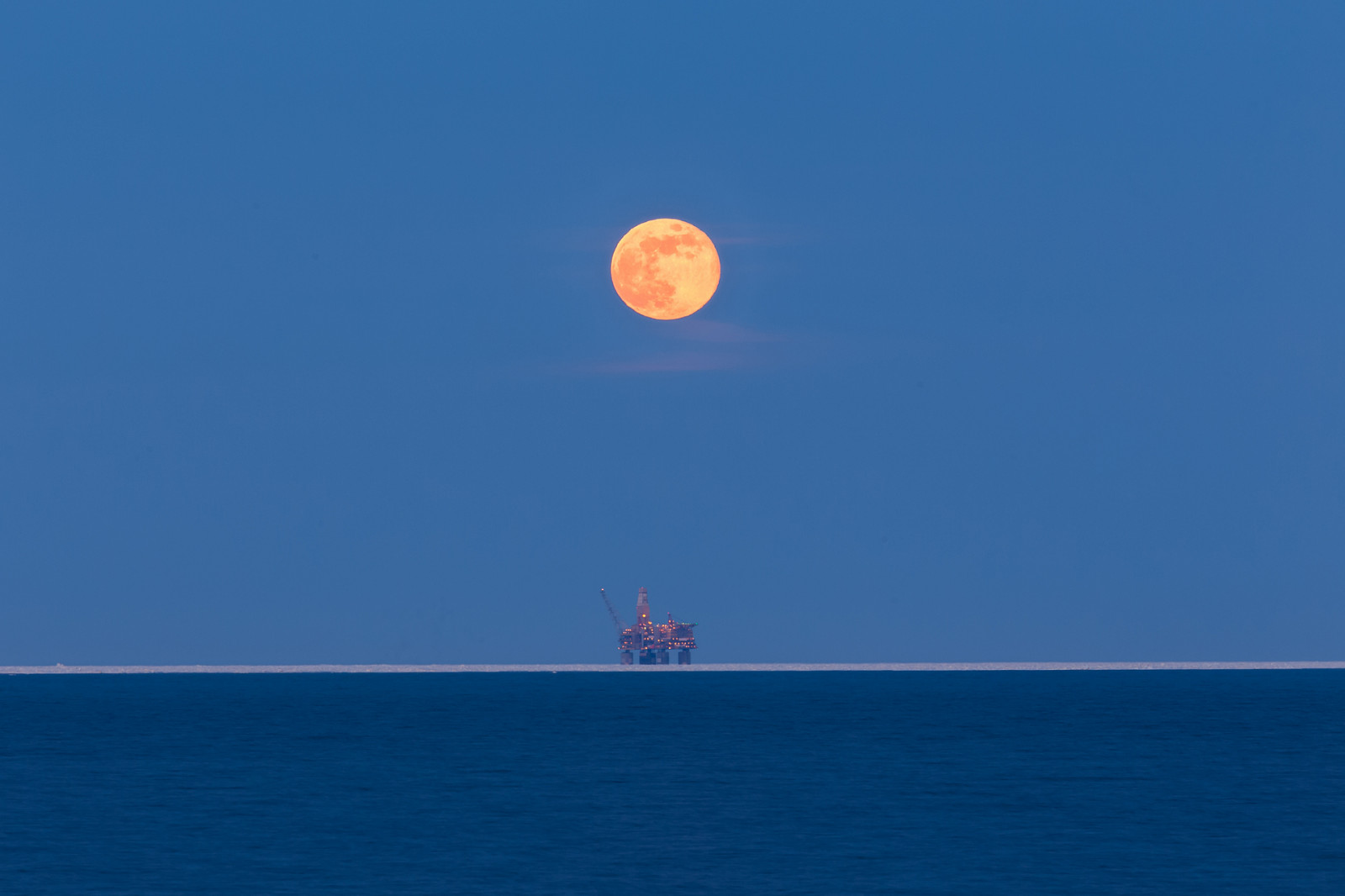 krajina, fotografování, Měsíc, moře, nebe, ropná plošina, Příroda, modrý