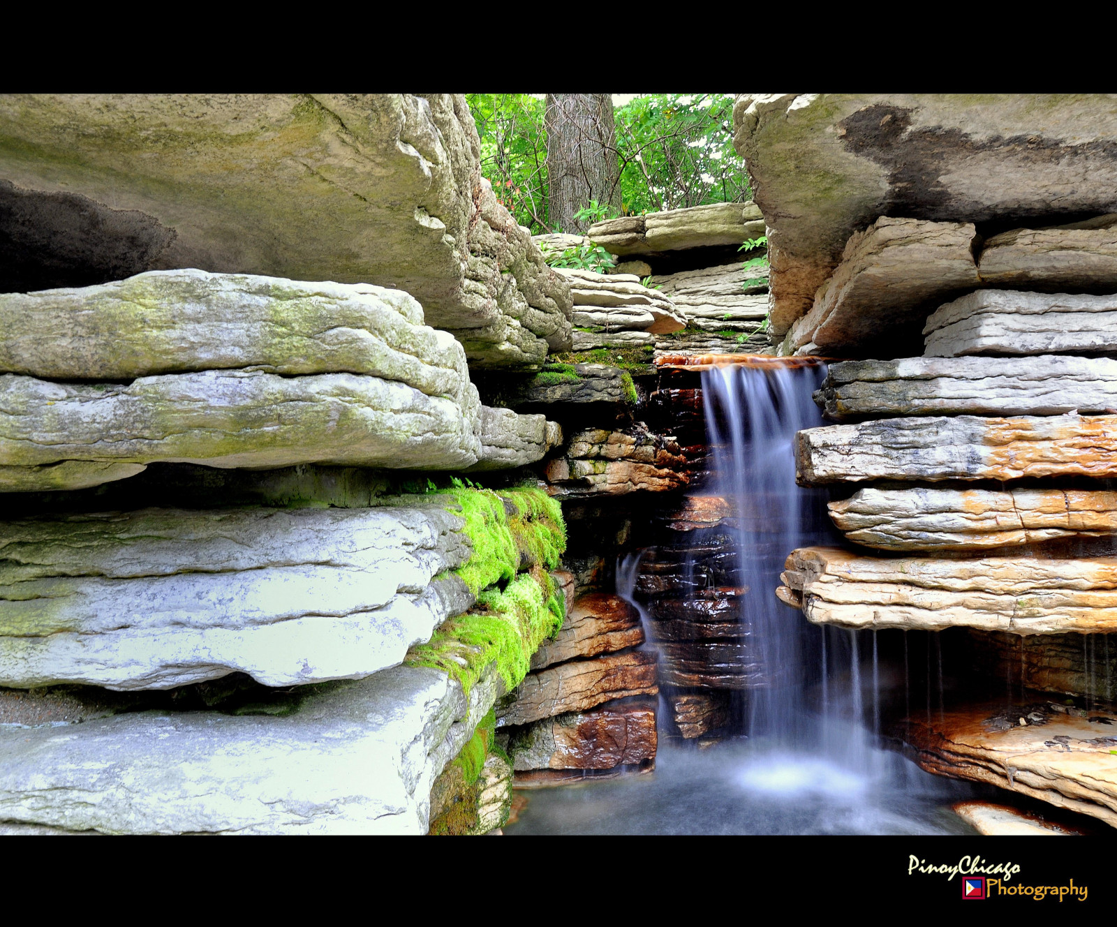 vodopád, voda, Skála, Příroda, zoologická zahrada, divočina, proud, Illinois, Chicago, Terén, strom, Lincoln, lincolnpark, pády, vodní prvek, pinoychicago, chicagopark, FME, minifalls, pinoysachicago