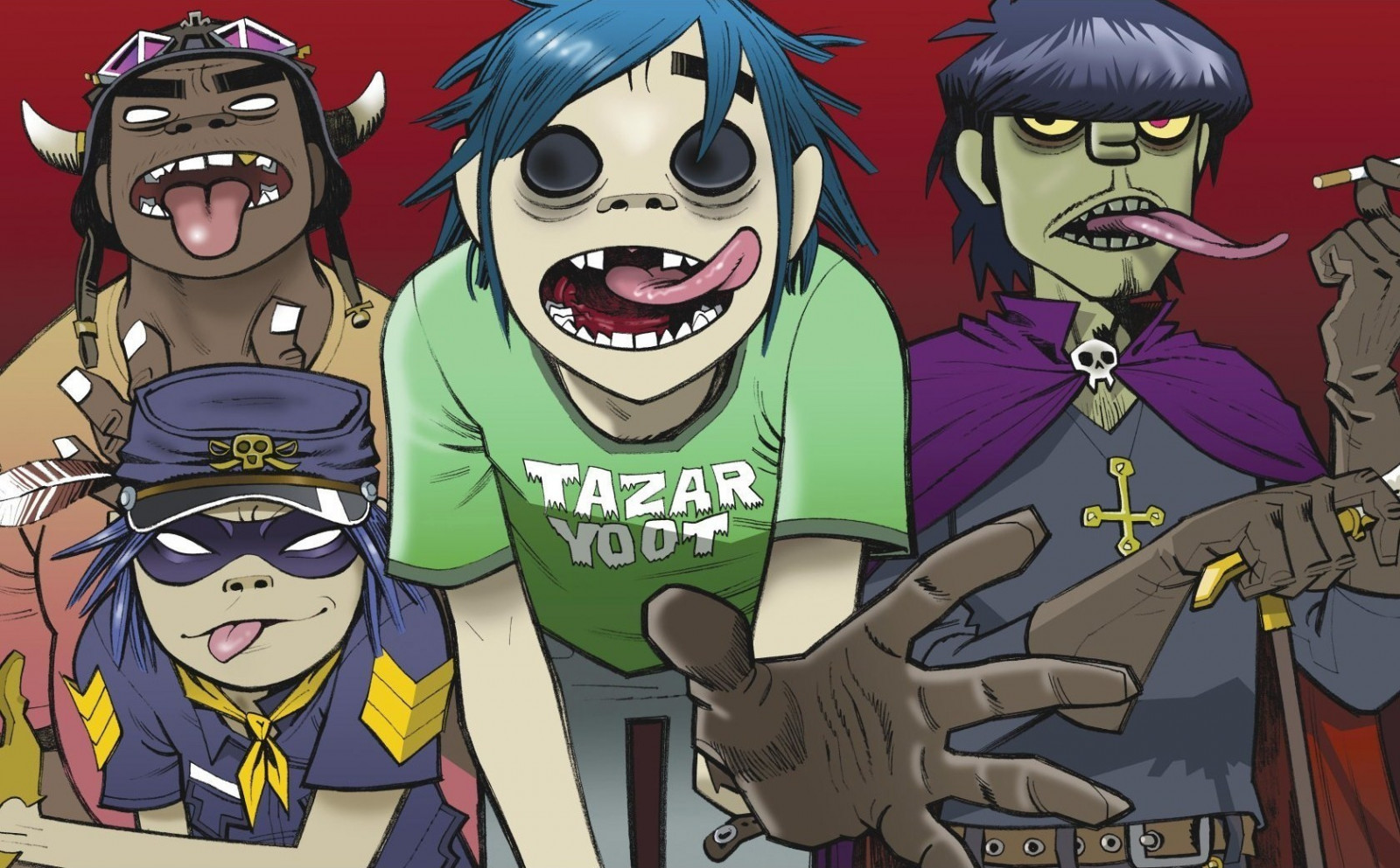 ภาพประกอบ, อะนิเมะ, การ์ตูน, Jamie Hewlett, ก๋วยเตี๋ยว, Gorillaz, Murdoc Niccals, การ์ตูน, 2 D, Russel Hobbs, ตัวละคร, ศิลปินการ์ตูน, หนังสือการ์ตูน, นวนิยาย