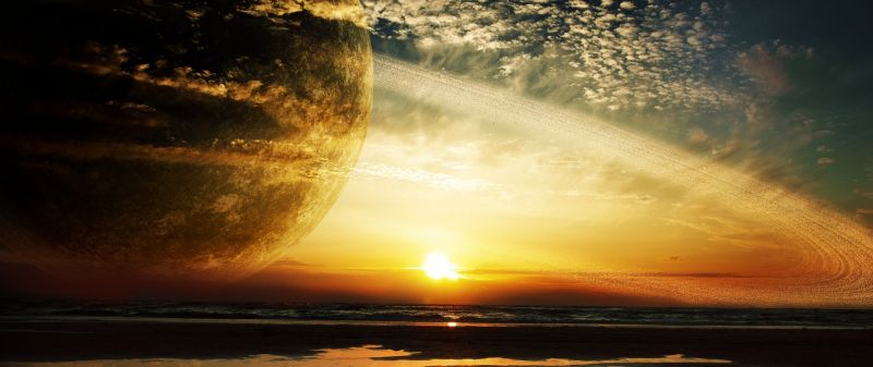 sollys, landskab, solnedgang, hav, planet, vand