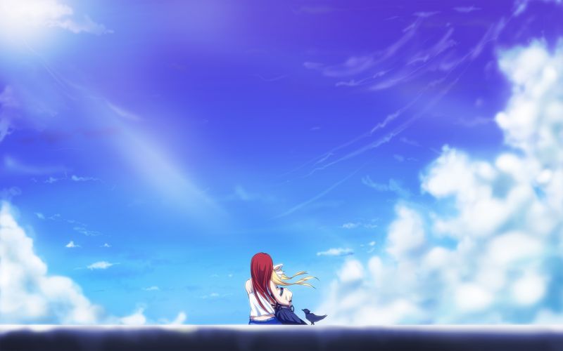 sunlight, anime, sky, clouds, blue, horizon sunlight, anime, sky, clouds, blue, horizon