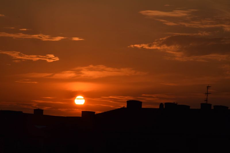 sollys, solnedgang, by, by-, himmel, solopgang