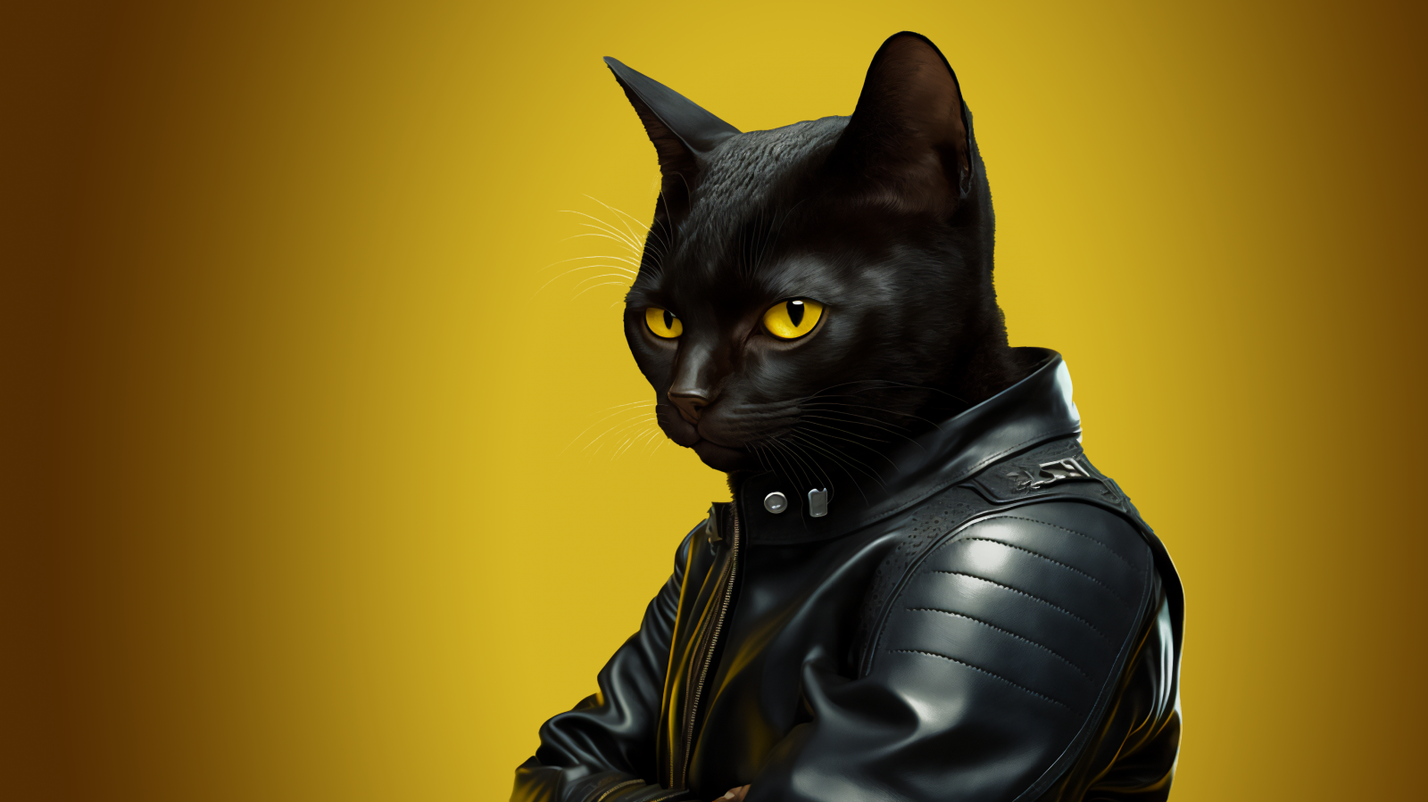 Wallpaper ai art, cats, leather jacket, yellow, black 3641x2048 alx
