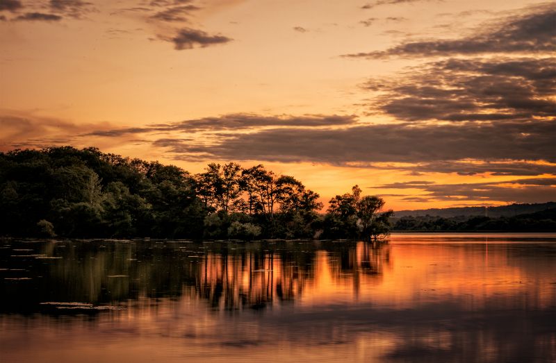 riflessione, cielo, acqua, tramonto, natura, alba