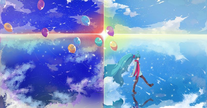 illustration, anime, sky, blue, Vocaloid, Hatsune Miku illustration, anime, sky, blue, Vocaloid, Hatsune Miku