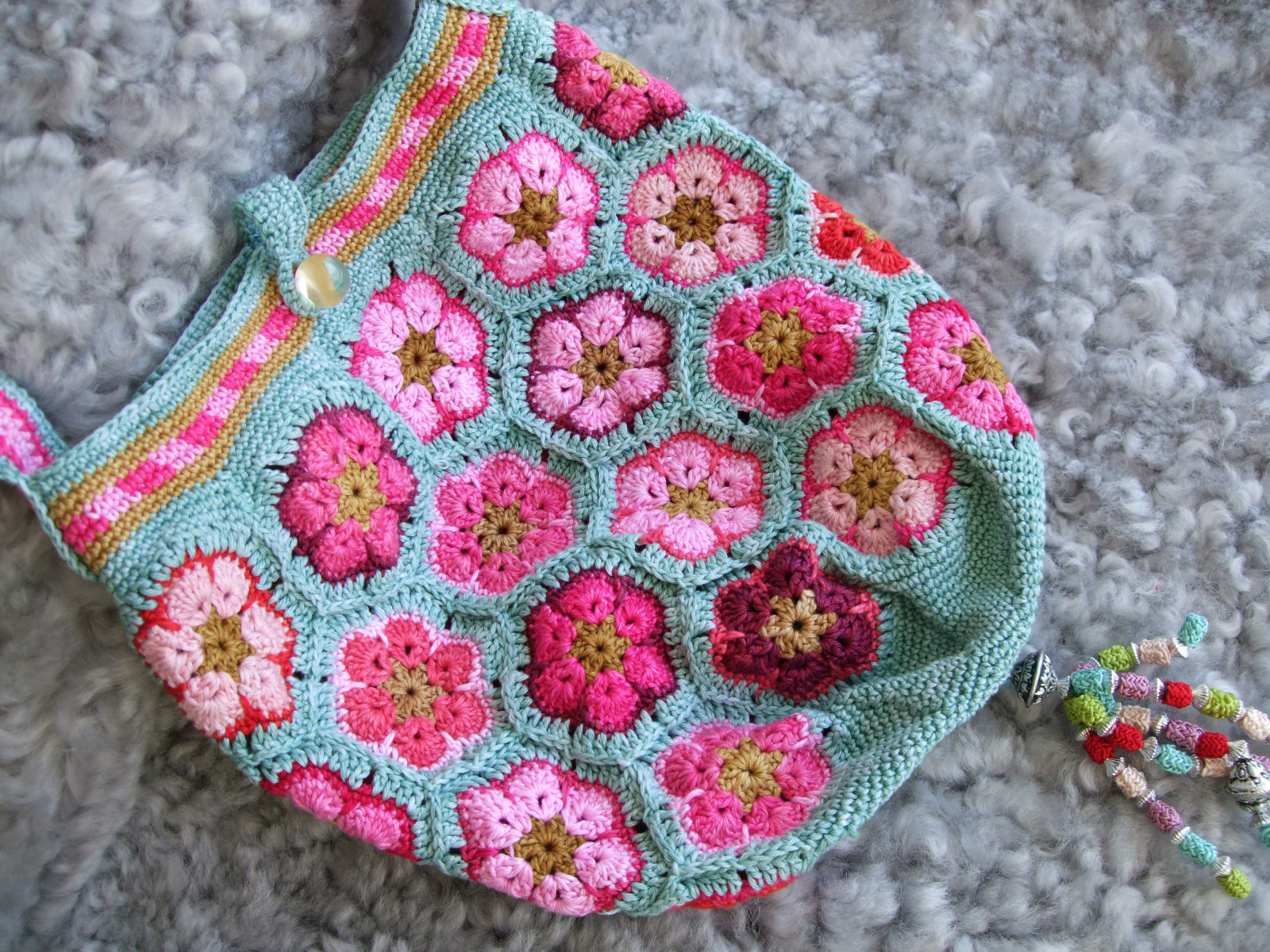 růžový, květ, Taška, topf75, tyrkysový, háčkování, kouzlo, výzdoba, červená barva, Africanflower