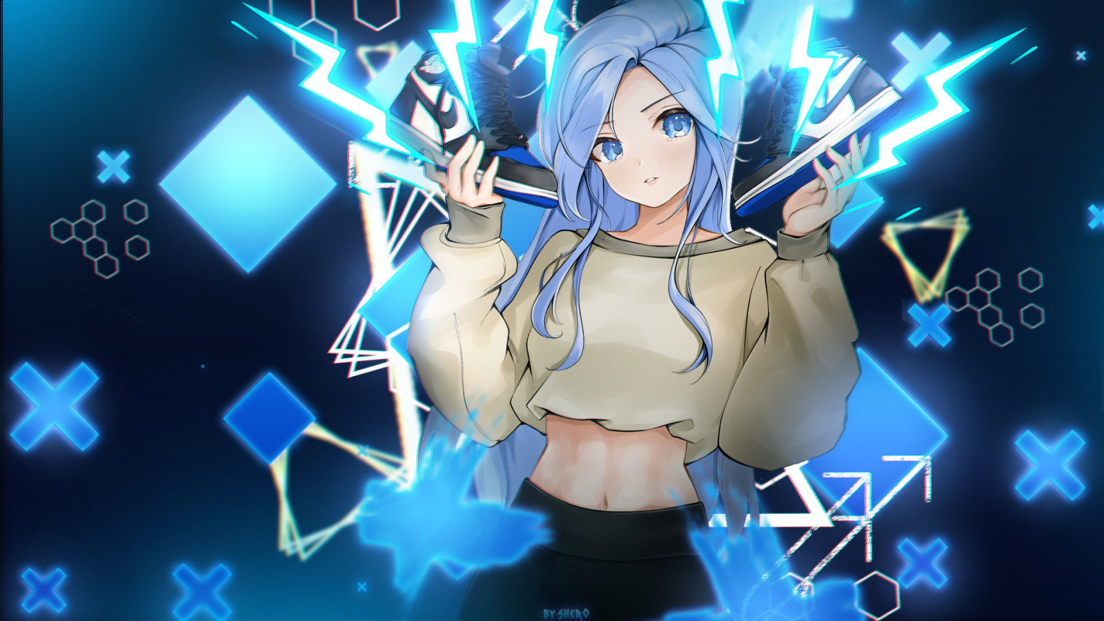 Nike, anime, anime dívky, modrý