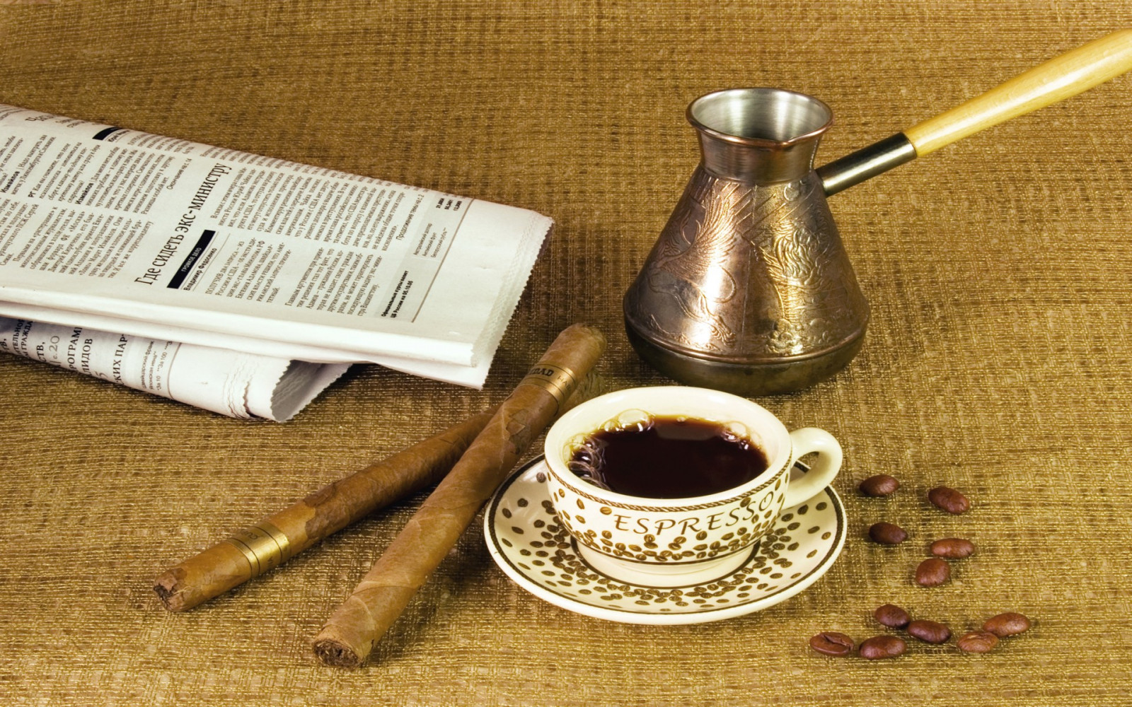 kaffe, kopp, tidningar, cigarrer, espresso, material, 1920x1200 px, smak