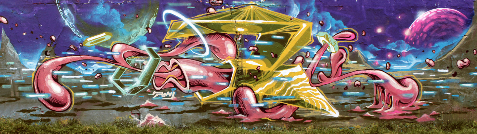 netvor, grafiti, Maďarsko, Budapest, Vidlička, plamen, planeta, afx, UBS, Molotow, sw307