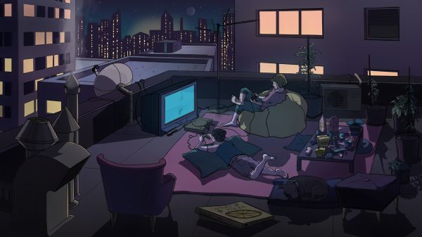 night,city,digital art,lights,rooftopping,peaceful
