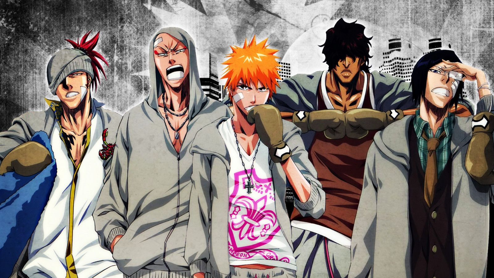anime, komiks, Bělidlo, Kurosaki Ichigo, Ikkaku Madarame, Abarai Renji, Yasutora Sado