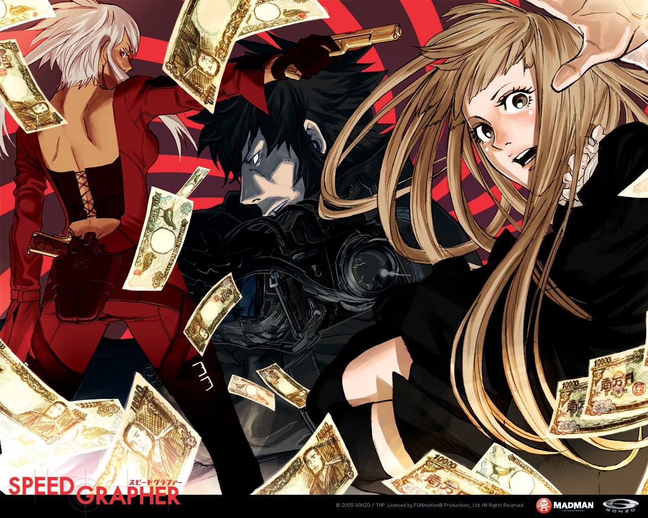 ilustrace, anime, komiks, Speed ​​Grapher, kostým, komiks, Tennouzu Kagura, Tatsumi Saiga, Hibari Ginza