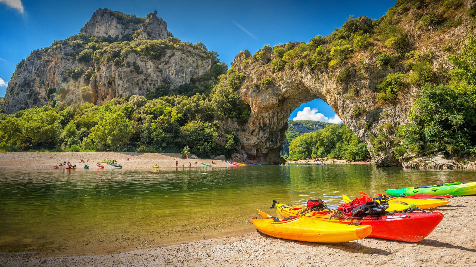 hory, loď, řeka, stromy, les, nebe, Francie