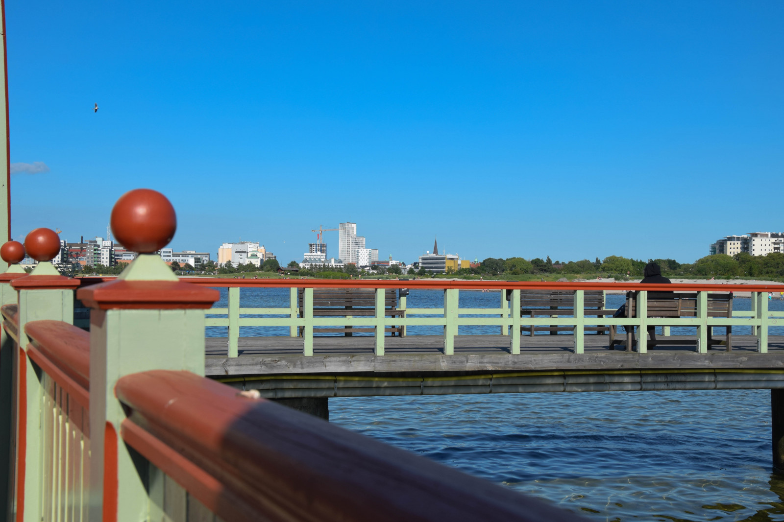 moře, město, voda, městský, nebe, vozidlo, pláž, most, plavecký bazén, letní, Švédsko, dok, dovolená, oceán, budovy, Ribersborg, pramen, Malmo, Kallis, kallbadhuset, sommar, bathinghouse, Blusky, vodní