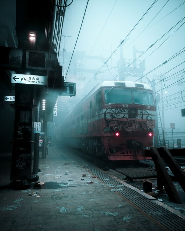 train,automotive lighting,sky,plant,window,track
