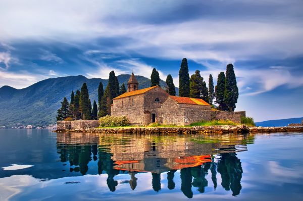 trees, landscape, architecture, mountains, sea, Mediterranean