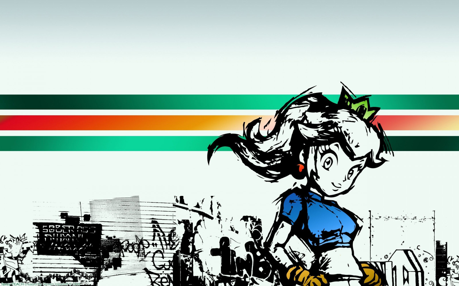 ilustrace, stěna, kreslená pohádka, grafický design, koruna, značka, UMĚNÍ, dívka, pásy, font