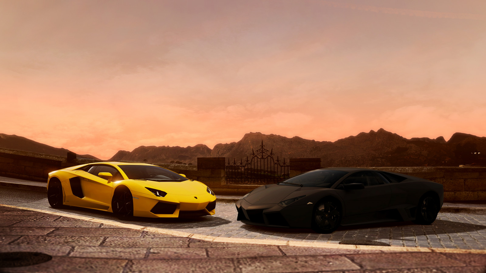 paesaggio, tramonto, auto, cielo, veicolo, strada, fotografia, giallo, Lamborghini, Lamborghini Aventador, Lamborghini Gallardo, auto sportiva, coupe, macchina di spettacolo, Ronda, leggero, pianta, ruota, supercar, sfondo del computer, veicoli terrestri, design automobilistico, esterno automobilistico, veicolo di lusso, auto compatta, veicolo a motore, modalità di trasporto, city ​​car