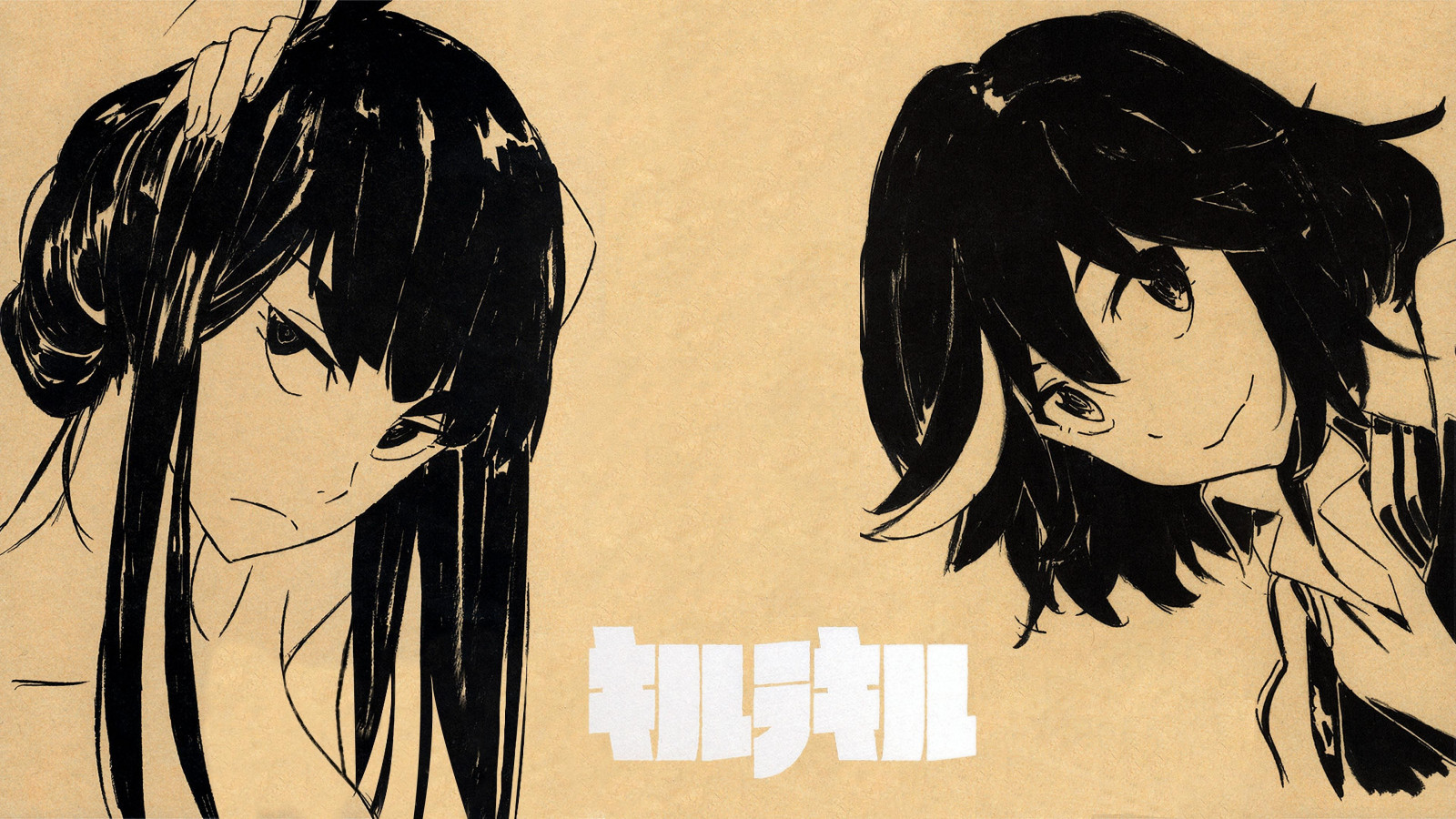 tegning, illustration, anime, sort hår, Kill La Kill, Matoi Ryuuko, Kiryuin Satsuki, frisure, skitse, mangaka