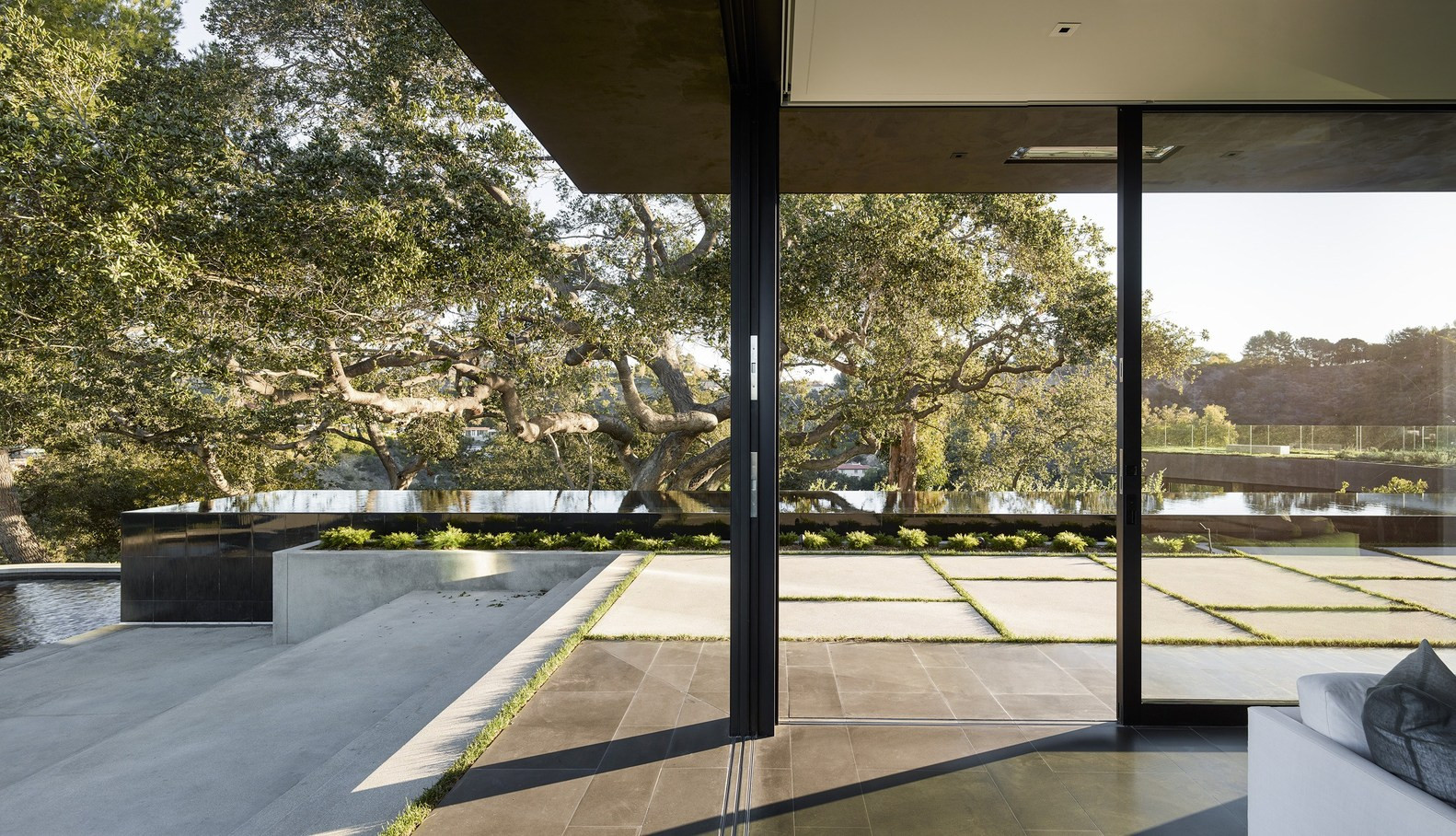 hus, moderne, arkitektur, træer, glas, dør, vindue