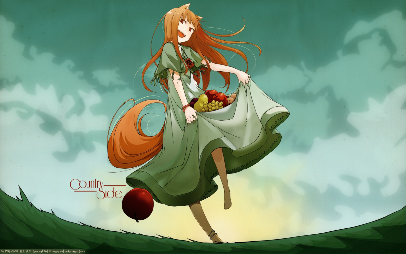 illustrazione, anime, cartone animato, Holo, Spice and Wolf, fiore, immagine dello schermo, 1920x1200 px, sfondo del computer