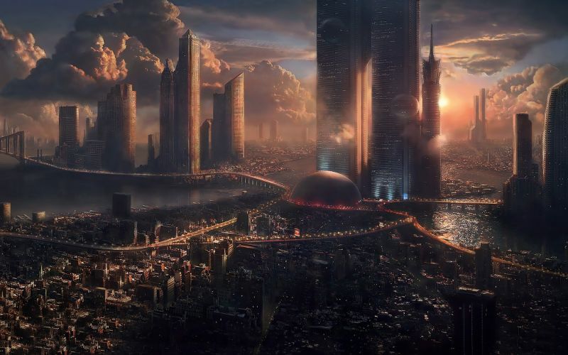 město, panoráma města, noc, slunečnímu záření, panoráma, mrakodrap město, panoráma města, noc, slunečnímu záření, panoráma, mrakodrap