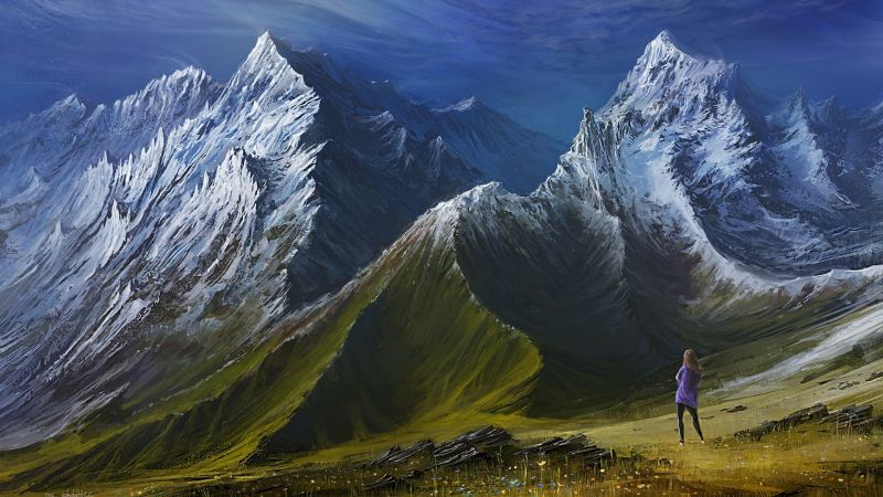 umělecká díla, digitální umění, 1920x1080 px, mraky, tráva, kopce