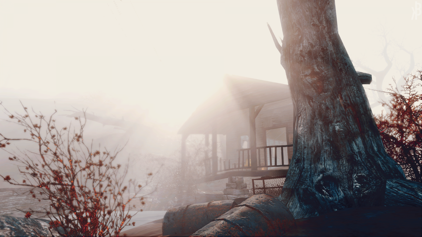 tempio, luce del sole, paesaggio, videogiochi, apocalittico, la neve, inverno, sera, mattina, nebbia, RPG, Cadere, Fallout 4, Congelamento, leggero, colore, albero, nebbia, tempo metereologico, stagione, oscurità, fenomeno atmosferico