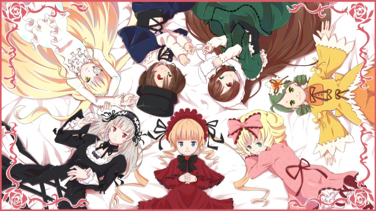 illustrazione, anime, anime girls, cartone animato, i fumetti, Rozen Maiden, Suigintou, Shinku, Suiseiseki, Hina Ichigo, mangaka, fumetto, finzione, Souseiseki
