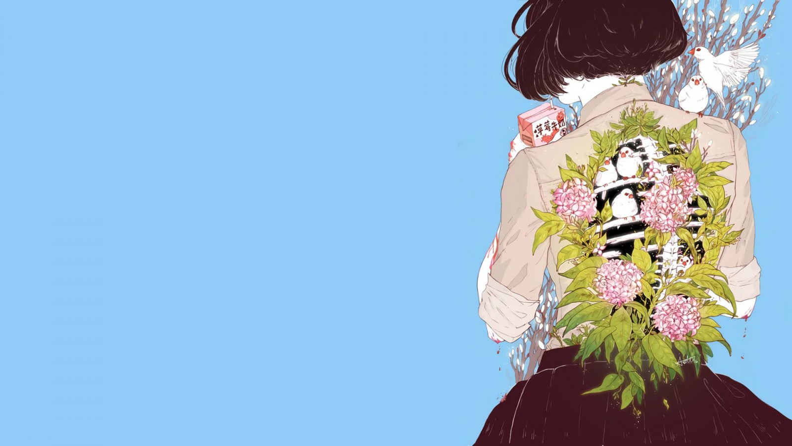 barvitý, ženy, žebra, květiny, šťáva, ptactvo