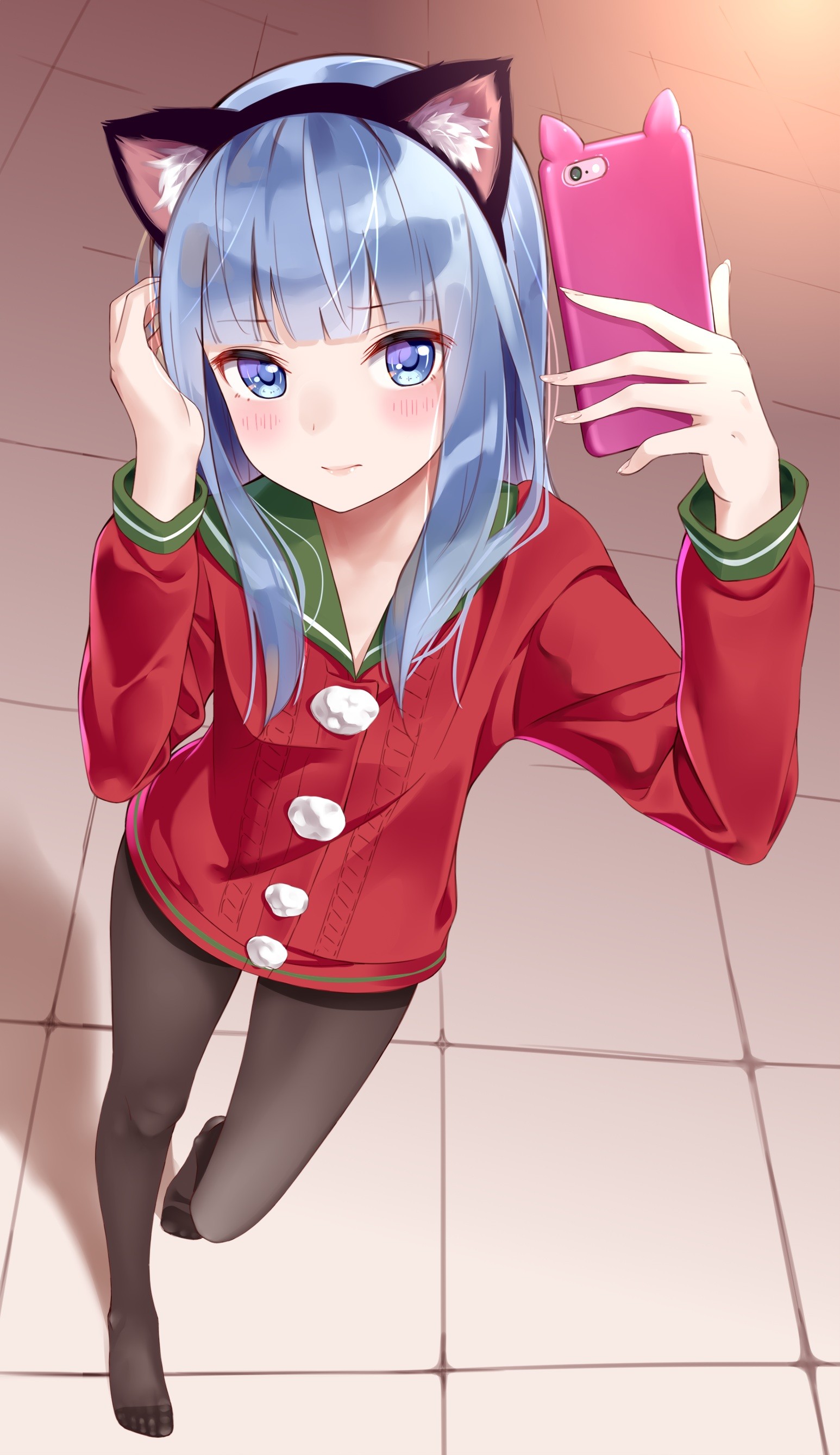 Taustakuvat Kuva Nekomimi Anime Tytot Elainten Korvat Sininen Hiukset Siniset Silmat Sarjakuva Kantai Collection Mustat Hiukset Villapaita Suu Alypuhelin Hatsukaze Kancolle Vaatetus Puku Mangaka 1546x2678 Kejsirajbek 11748