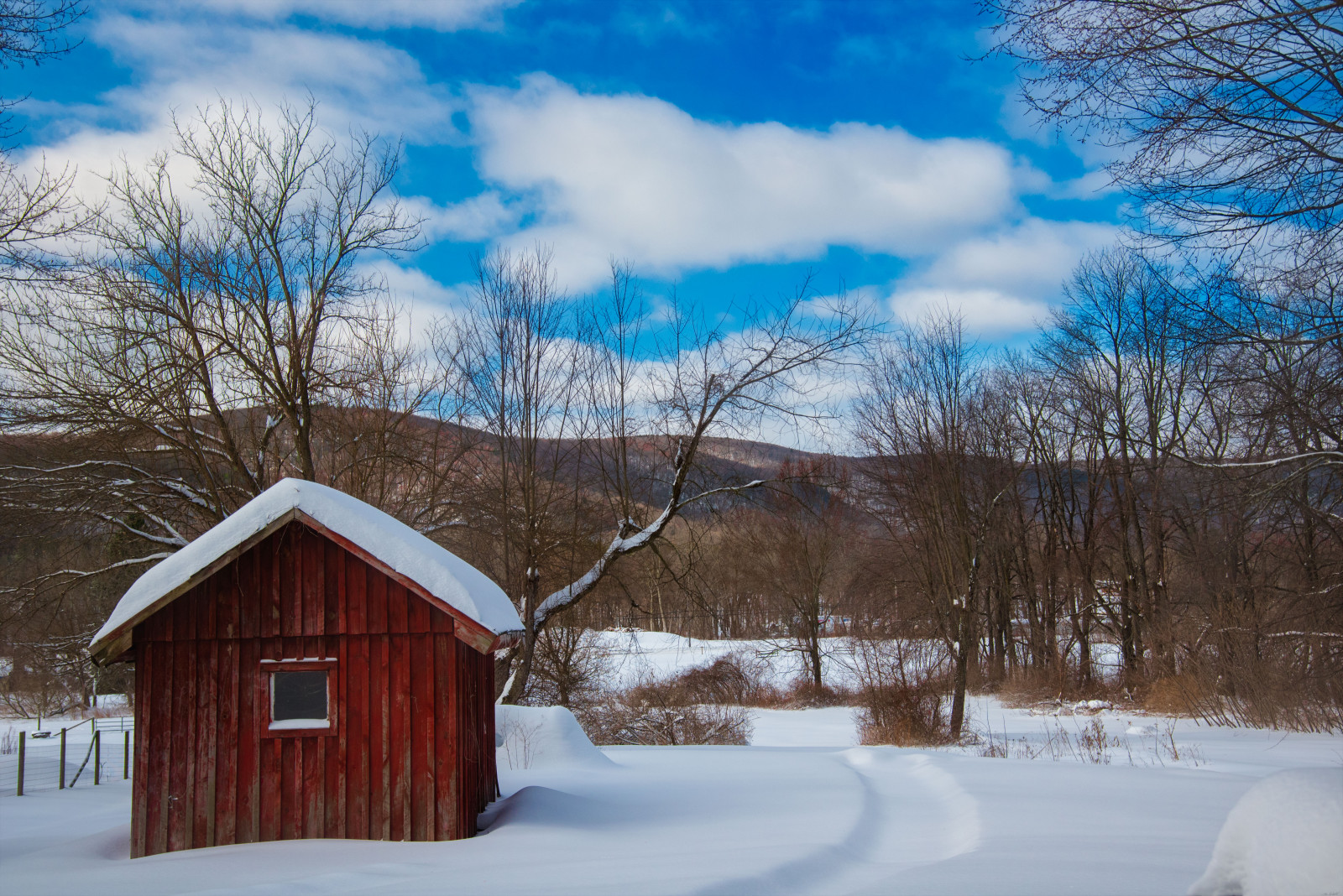 stromy, krajina, západ slunce, Příroda, nebe, sníh, zima, Dům, svítání, led, mráz, stodola, strom, barvy, počasí, řek, sezóna, jezírka, venkov