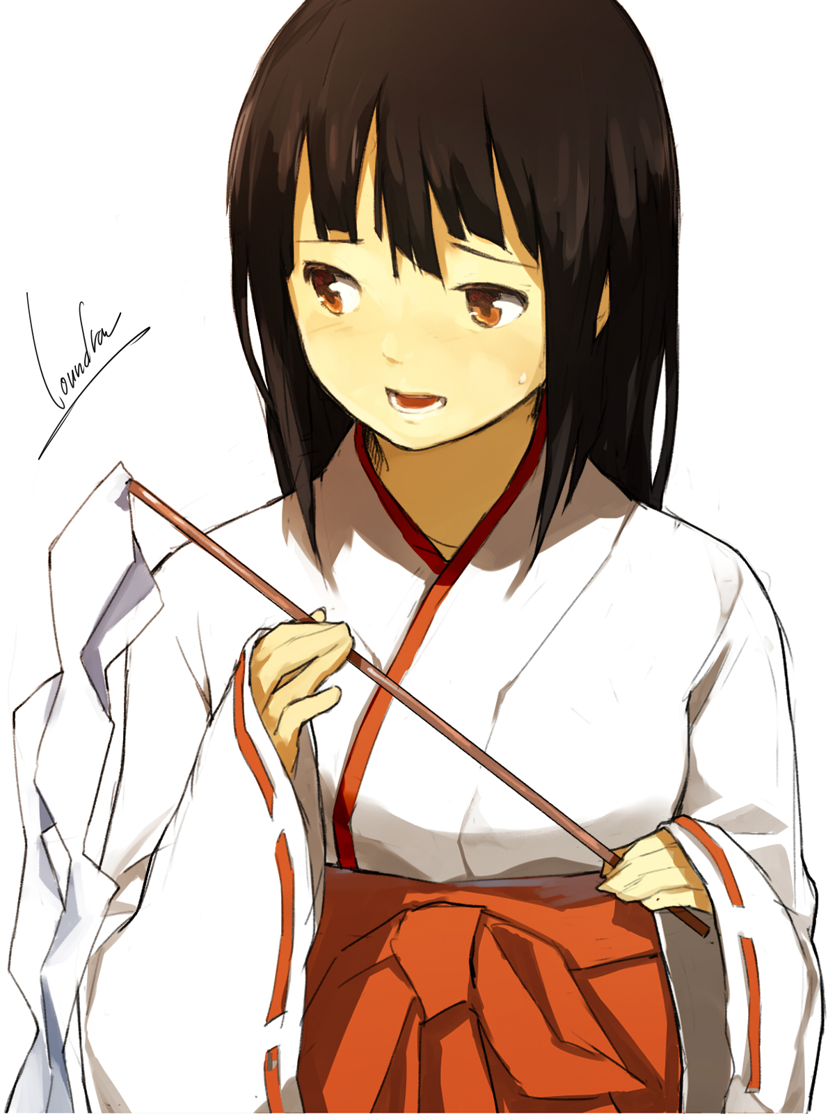 fete anime, loundraw, Shinto Priestess, brunetă