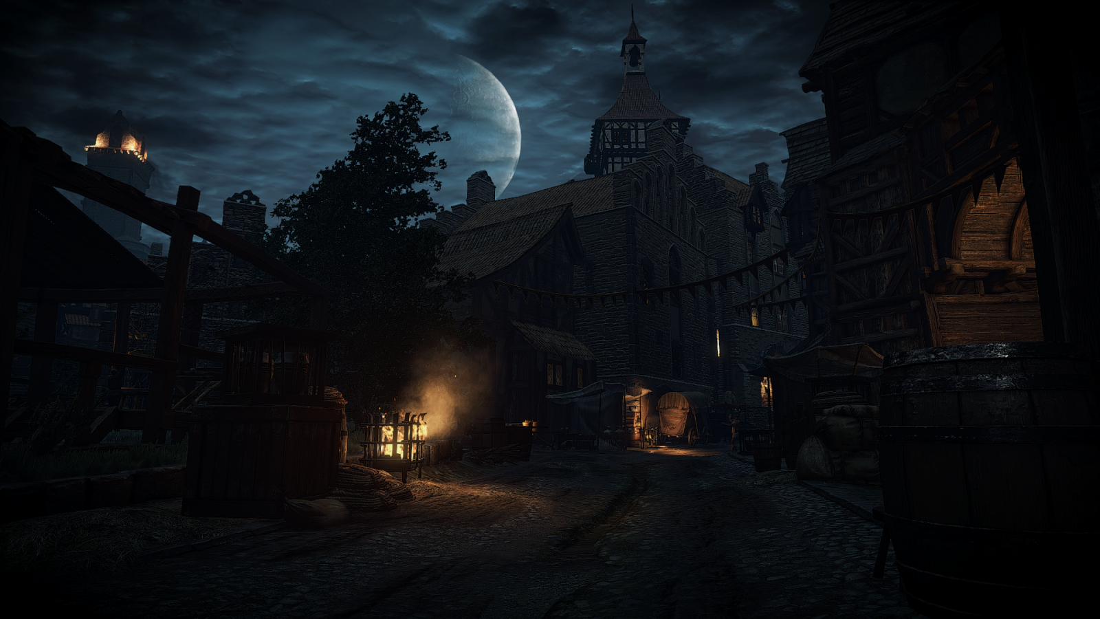 video games night evening The Witcher 3 Wild Hunt midnight darkness screenshot