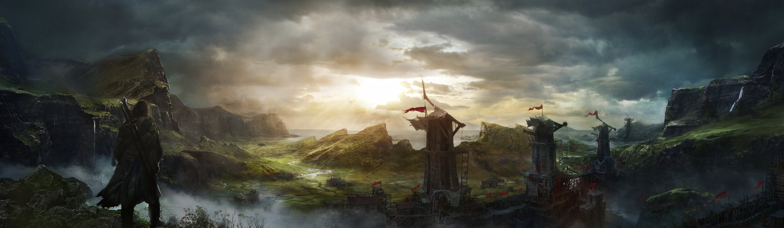 5200x1520 px, akce, dobrodružství, Země, fantazie, pán, lotr, střední, Mordor, on-line, kroužky, stín, bojovník