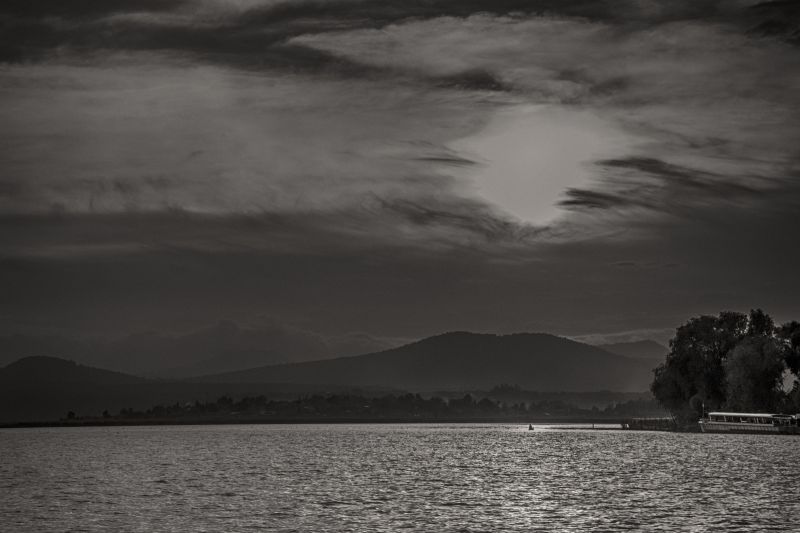 monochrome, sea, bay, lake, boat, sunset monochrome, sea, bay, lake, boat, sunset