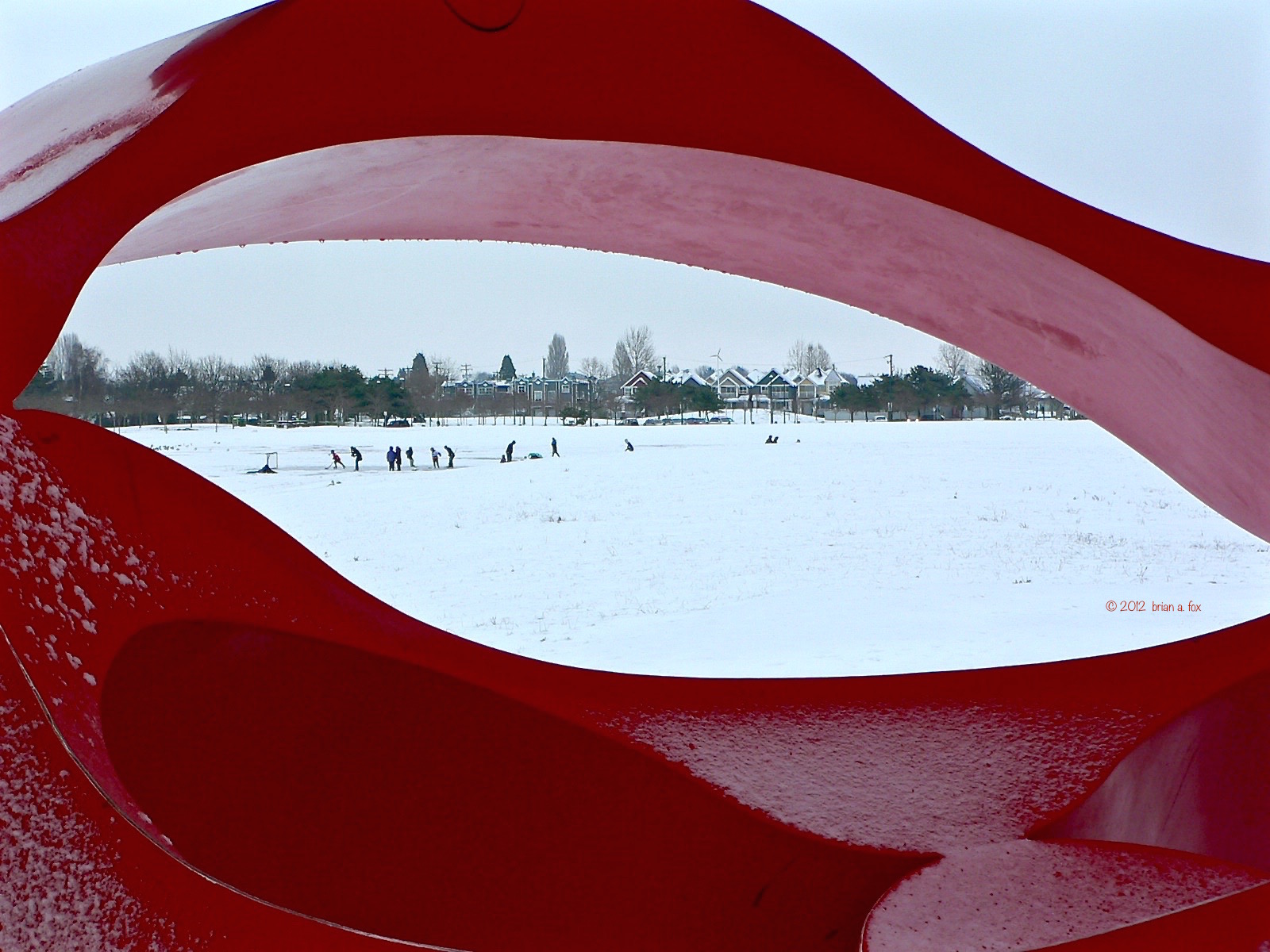 ฮอกกี้, เล่นสเก็ต, แช่แข็ง, icerink, ฤดูหนาว, หิมะ, กลางแจ้ง, คลื่นลม, ประติมากรรม, สีแดง, garrypointpark, Steveston, richmond